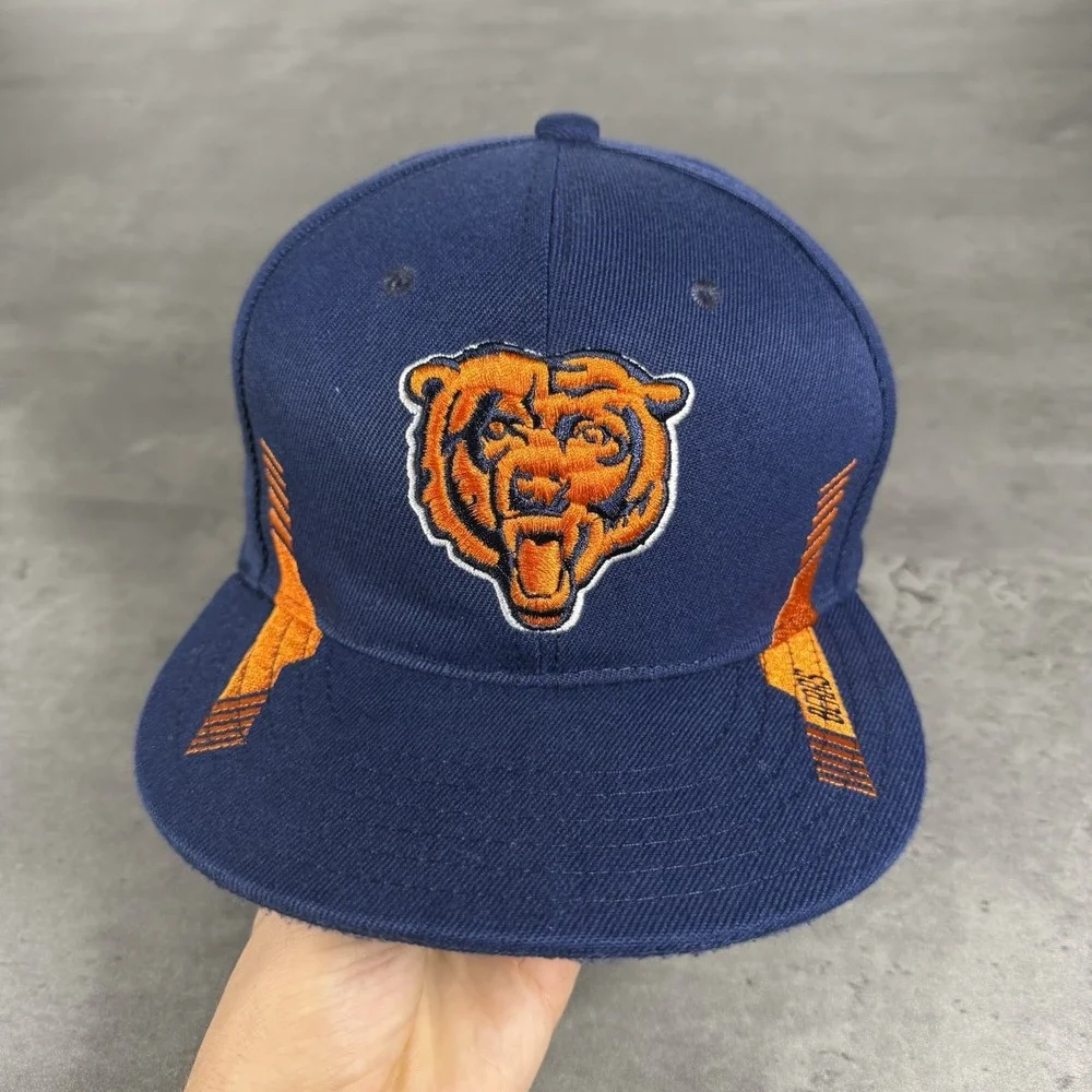 Vintage Chicago Bears Snapback Hat New Era Cap Blue Orange Wool Blend Stripe NFL